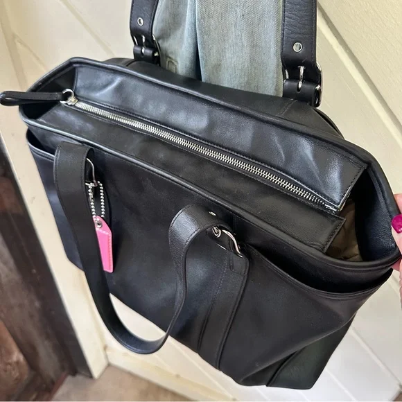 VINTAGE COACH BLACK LEATHER HAMPTON TOTE 5147 - Picture 5 of 11